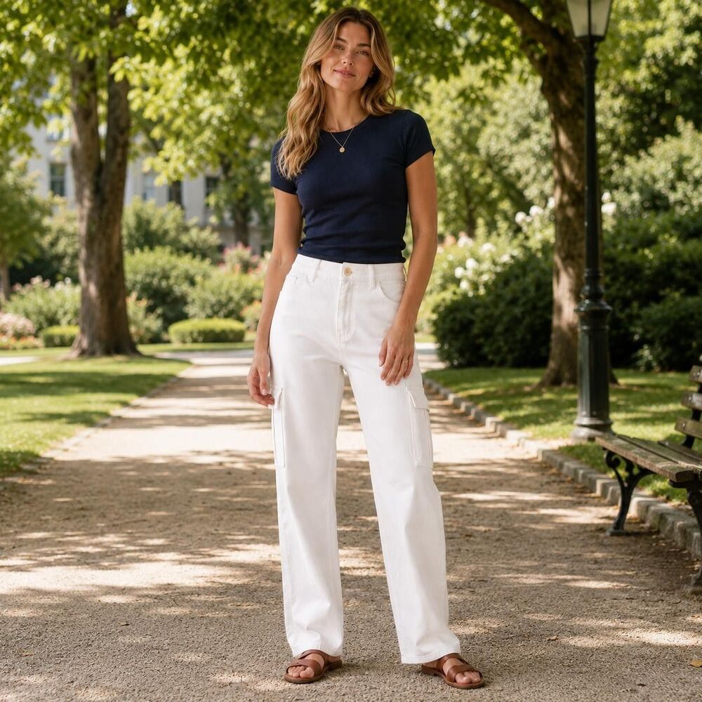 ARITZIA WILFRED FREE Women's Jeans Cargo 10‎ White High-Rise Stretch Straight